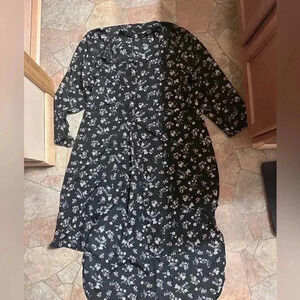 Button Up Floral Black Dress‎ High Low 2XL